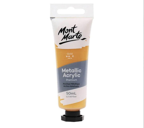 Mont Marte Metallic Acrylic Paint Tube Premium 50ml (1.7oz) - Gold.