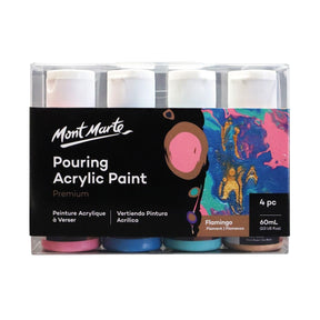 Mont Marte Pouring Acrylic Paint Set Premium 4pcs x 60ml (2oz) - Flamingo - Glowish