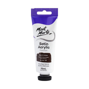 Mont Marte Satin Acrylic Paint Tube 75ml - Burnt Umber - Glowish