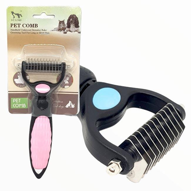 Pet Grooming Tool - Shedding and Dematting Undercoat Rake Comb (Pink) - Glowish