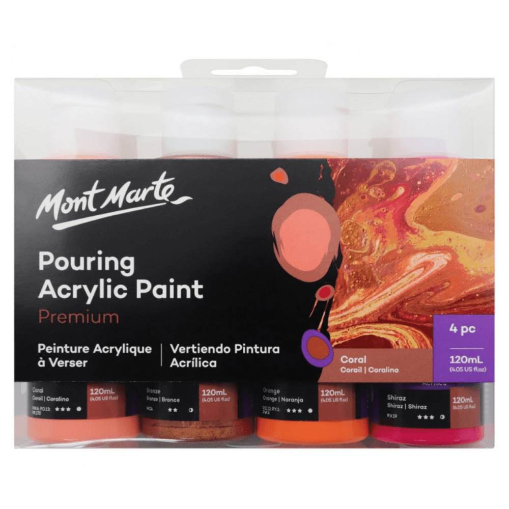 Pouring Paint Kit - Premium Acrylic Paint Set 4x120ml Coral - Glowish