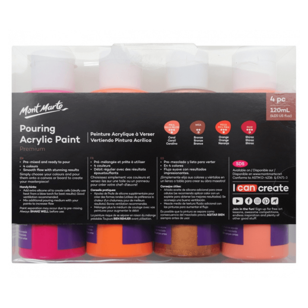 Pouring Paint Kit - Premium Acrylic Paint Set 4x120ml Coral - Glowish