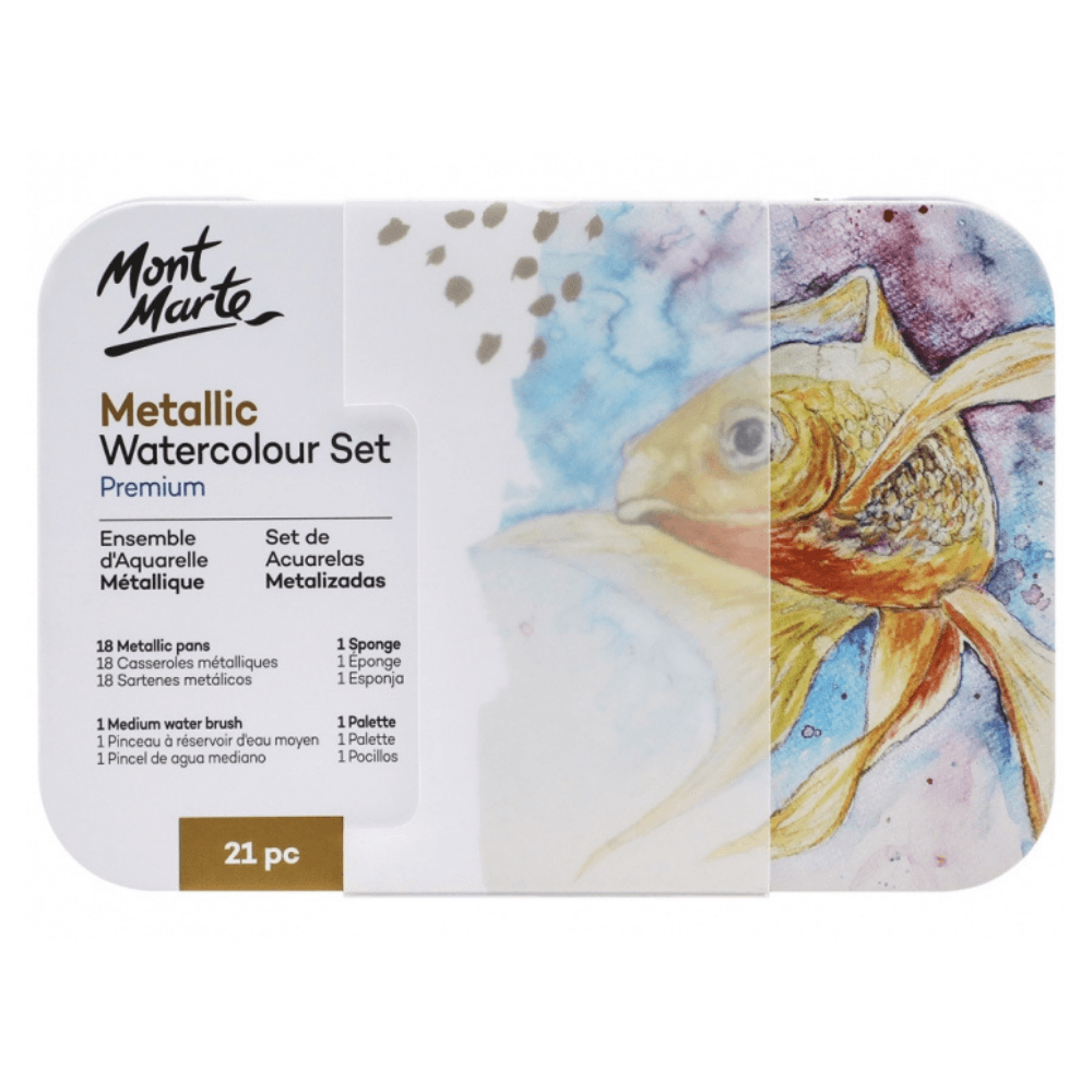 Premium Metallic Watercolour Cake Set in Tin 21pc - Glowish