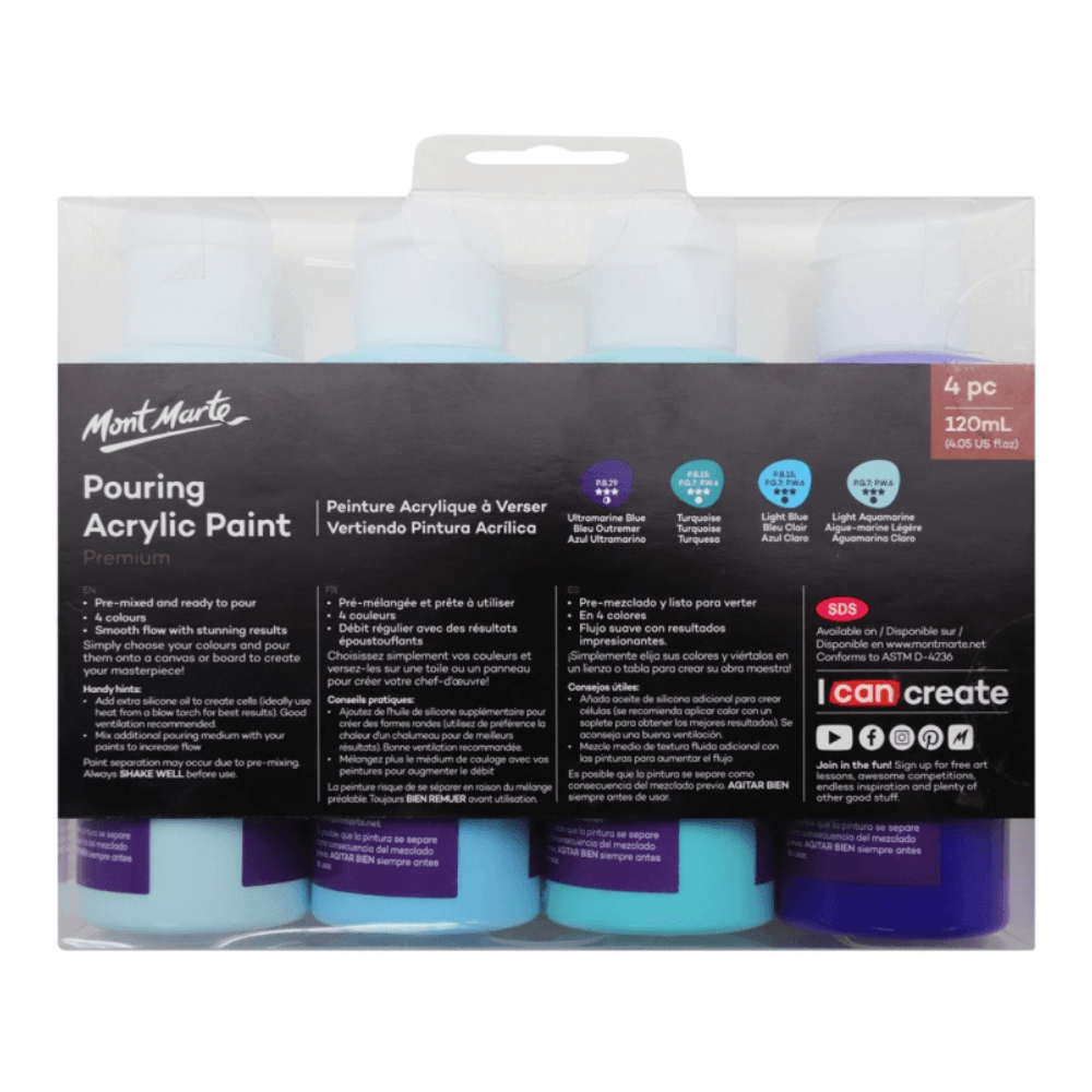 Premium Pouring Acrylic Paint 120ml 4pc Set - Marina - Glowish