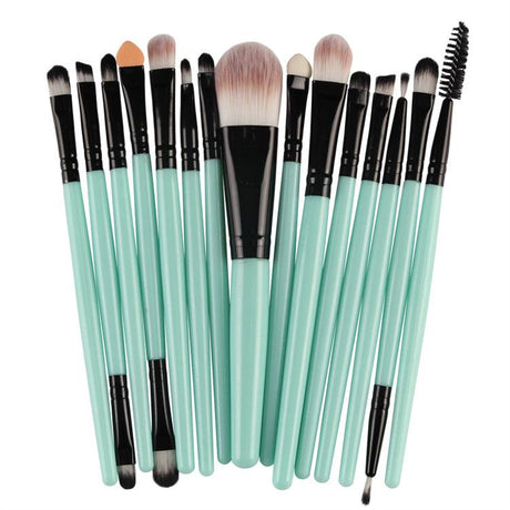 Professional 15 Pcs Cosmetic Makeup Brush Set -Black & Light Green.