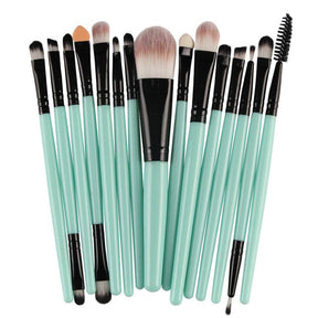 Professional 15 Pcs Cosmetic Makeup Brush Set -Black & Light Green - Glowish