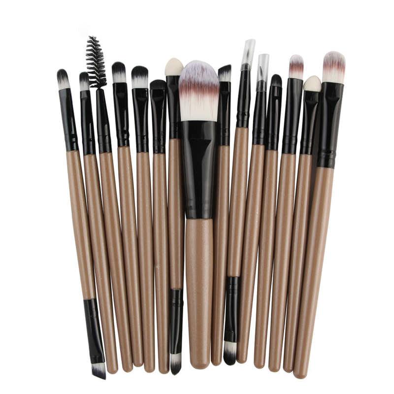 Professional 15 Pcs Cosmetic Makeup Brush Set - Black & Lite Coffee.