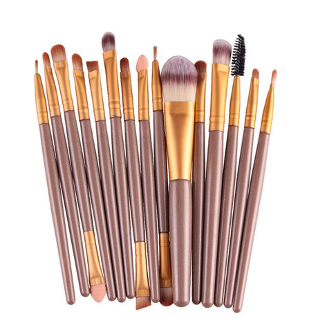Professional 15 Pcs Cosmetic Makeup Brush Set - Gold & Lite Coffee.