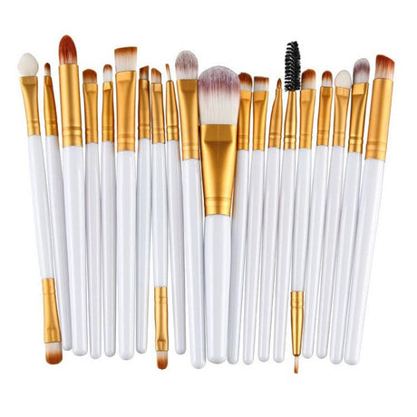 Professional 15 Pcs Cosmetic Makeup Brush Set - Gold & White.