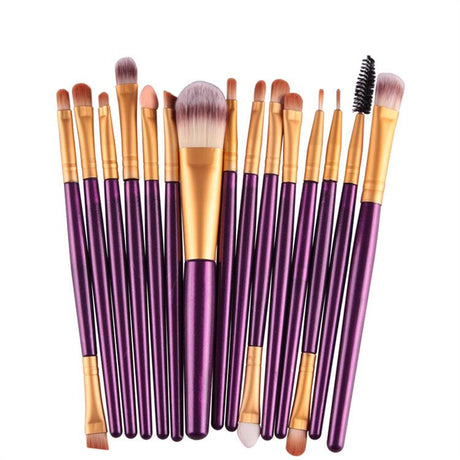 Professional 15 Pcs Cosmetic Makeup Brush Set - Purple.