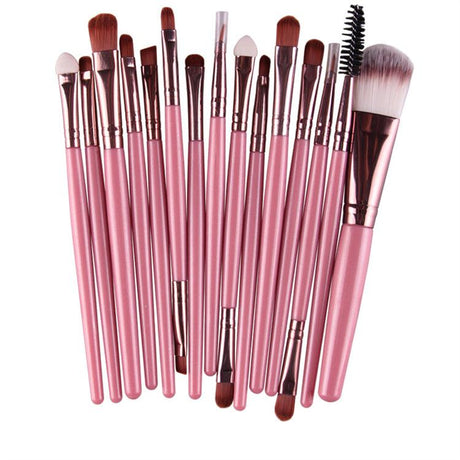 Professional 15 Pcs Cosmetic Makeup Brush Set - Rose Gold & Pink.