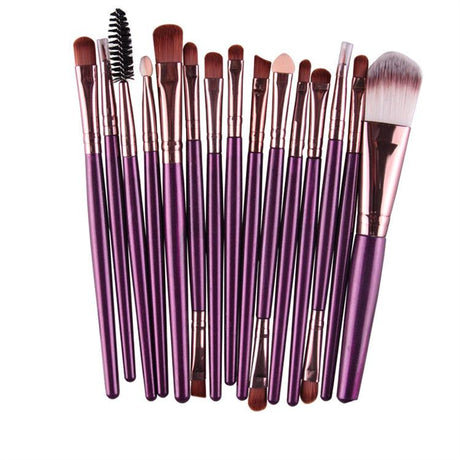 Professional 15 Pcs Cosmetic Makeup Brush Set - Rose Gold & Purple.