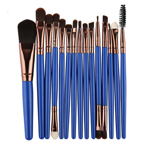Professional 15 Pcs Cosmetic Makeup Brush Set - Rose Gold & Royal Blue.