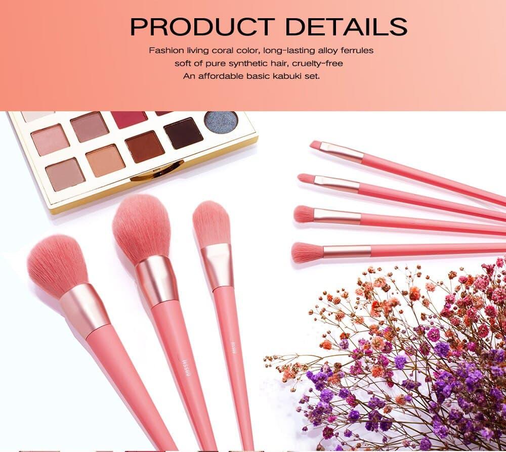 Professional Coral Lip Angle Blender Powder Makeup Brushes 7 Pcs - Glowish