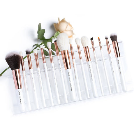 Professional Rose-Gold/White Makeup Brushes Set 15 Pcs - Glowish