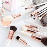 Professional Rose-Gold/White Makeup Brushes Set 15 Pcs - Glowish