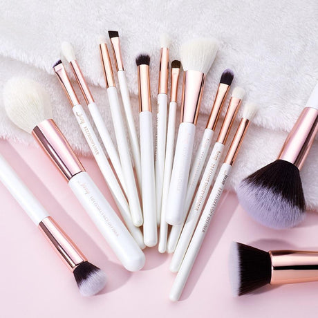 Professional Rose-Gold/White Makeup Brushes Set 15 Pcs - Glowish