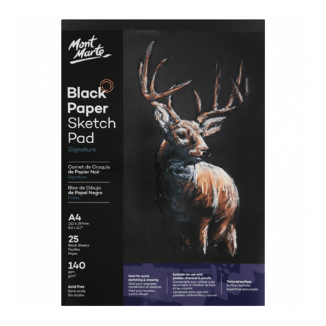 Signature Black Paper Sketch Pad 140gsm A4 25 Sheet - Glowish