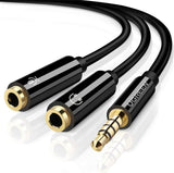 Ugreen 3.5mm Aux Stereo Audio Splitter Cable with Braid 20cm (Black) - Glowish