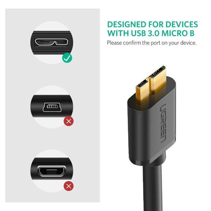 Ugreen USB 3.0 A male to Micro USB 3.0 male cable Black 0.5M - Glowish