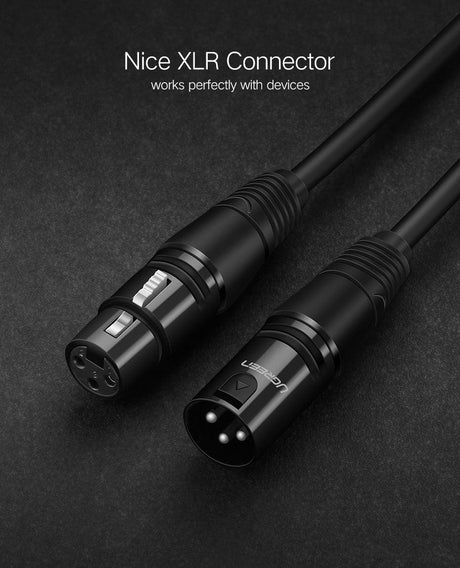 Ugreen XLR Cannon Male to Female Microphone Extension Audio Cable 2m (Black) - Glowish