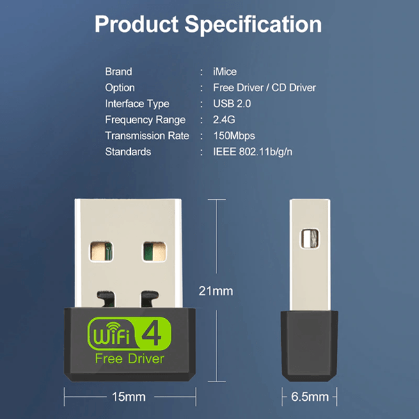 USB WiFi Adapter Mini Network Card 150mbps 2dBi - Glowish